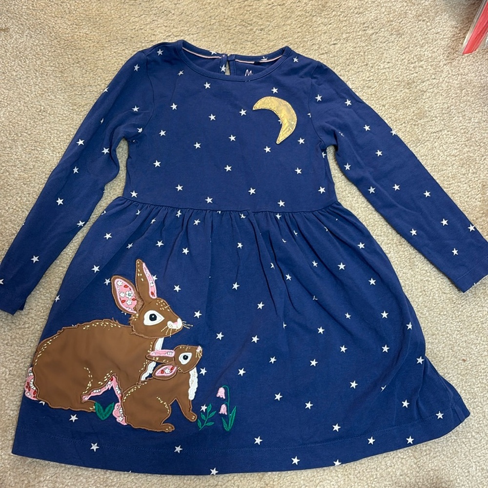 Mini boden size 4/5 starry navy bunny appliqué dress